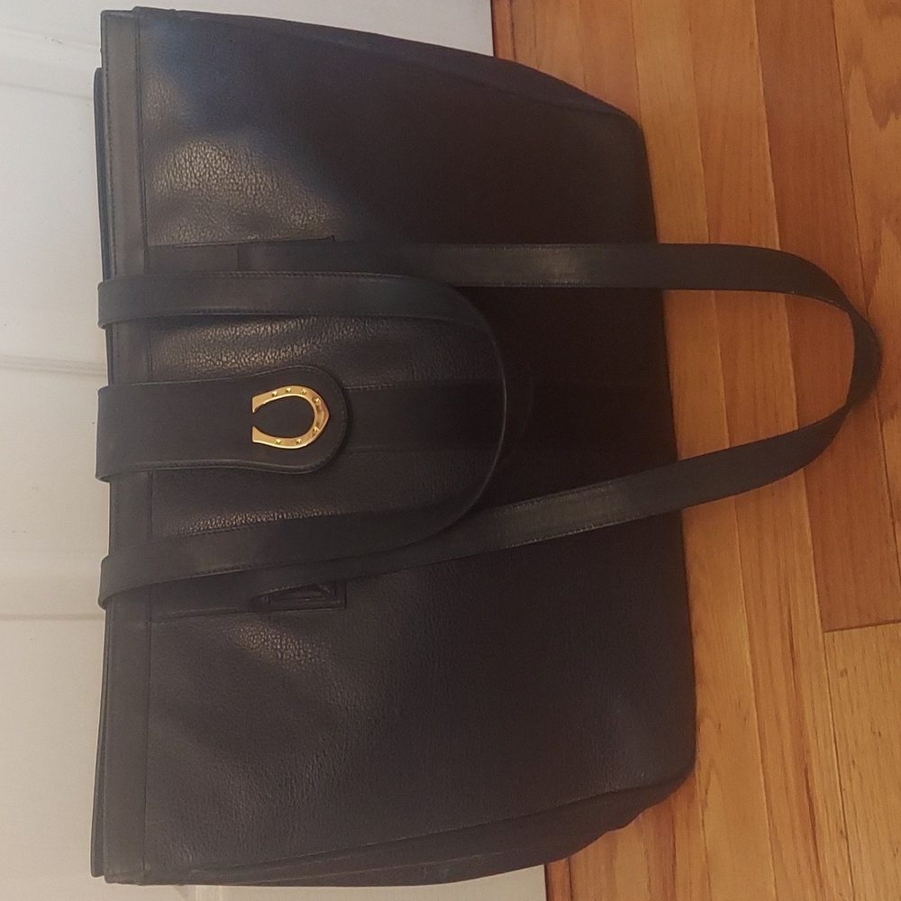 Gucci Navy Leather Tote with Gold Horseshoe Accent